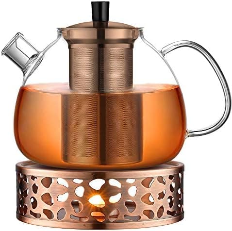 Ecooe 1,5L Teekanne Glas mit Stövchen und Teewärmer Edelstahl für Relaxen im Zuhause und beim Tee genießen