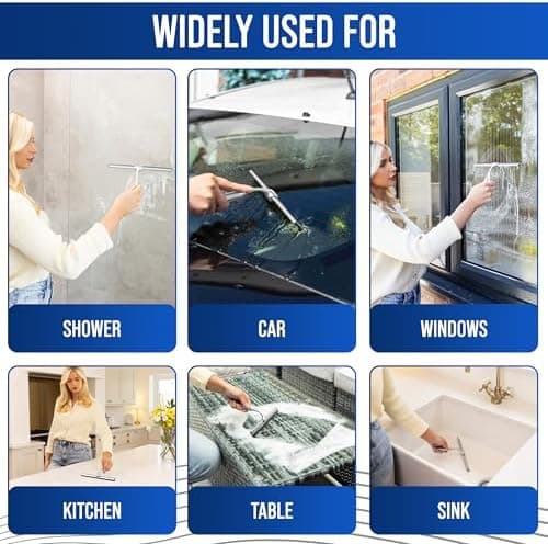 Wunset Groß Silber Abzieher Dusche - 25 cm Silber für Dusche, Bad, Fliesen, Spiegel, Fenster - 6-teiliges Set mit 2 Ersa