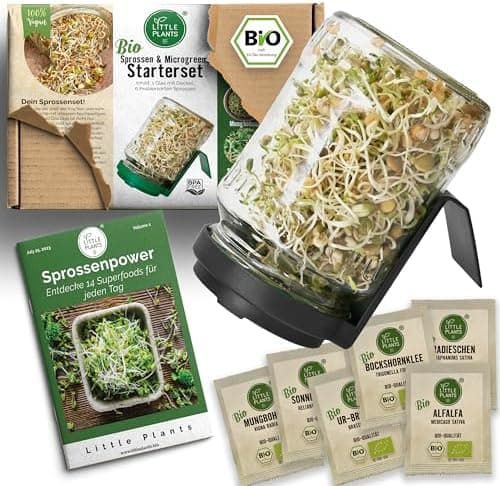 Sprossenglas Set (2er Set) + Bio Sprossen Samen (6 x Teil) inkl. Keimglas (Anthrazit) EU Organic