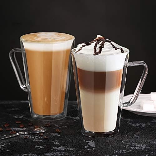 Ecooe Doppelwandige Kaffeetassen Glas 2er Set für Cappuccino und Tee Borosilikatglas