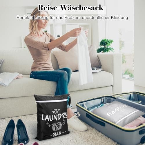 2 Stück Dunkelgrau+Grün wasserdichte Reise Wäschesack 38*48cm Faltbar Füllung/downloadsicher Schmutzwäschebeutel für Rei