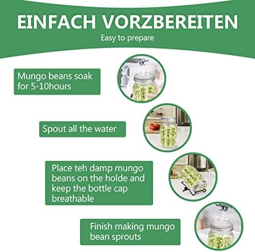 Diealles Shine Sprossen Keimglas 2 x 950ml für Sprossenzüchter mit Edelstahlfilter und Einstellbarer Halterung