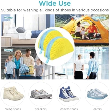 Ecooe Gelb 2 Stück Schuhwaschbeutel für Waschmaschine, Reinigungsflaum mit 360° Chenille, ideal für Sneaker und Turnschu