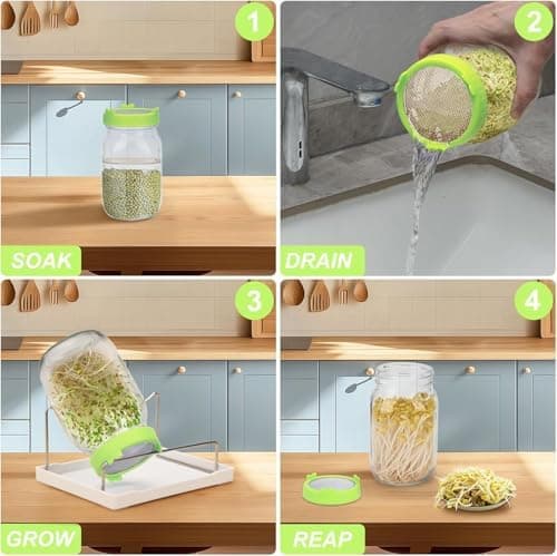 Sprossen Keimglas Set Edelstahl Filtergitter Ständer Microgreens Zucht