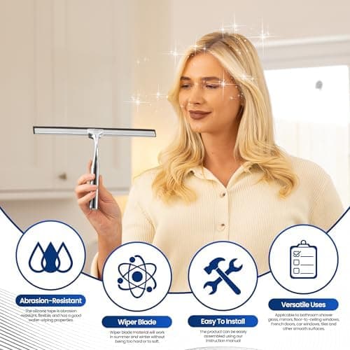 Wunset Groß Silber Abzieher Dusche - 25 cm Silber für Dusche, Bad, Fliesen, Spiegel, Fenster - 6-teiliges Set mit 2 Ersa