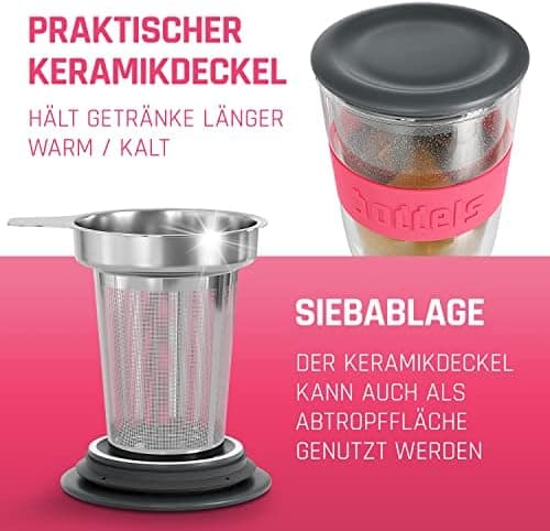 Teebecher mit Sieb 380ml Doppelwandig Taupe