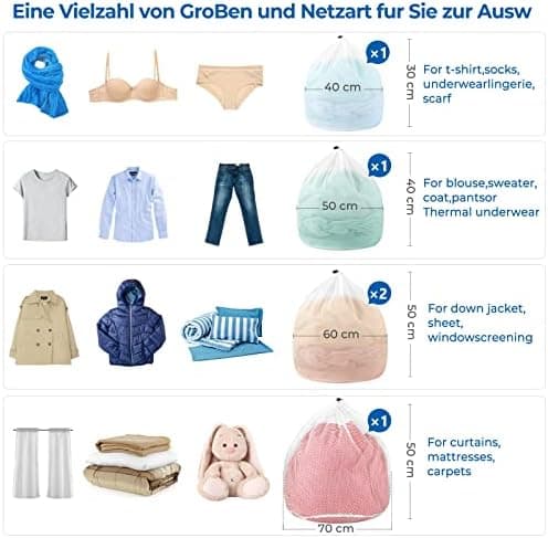 Ecoe groß Wäschesack für Waschmaschine, ideal für Schulanfang und Wohnung, XXL Netz mit Kordelstopper, 60x90cm