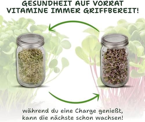 Bio Sprossengläser 950ml | Safe Coating & Keramikschale - Keimfreies Sprossen Ziehen für Anfänger und Fortgeschrittene |