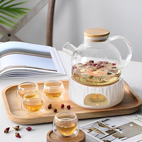Ecoe Stövchen Teewärmer Kaffeewärmer 320ML Edelstahl mit Teelichtofen und Teelichthalter für Tee und Kaffee