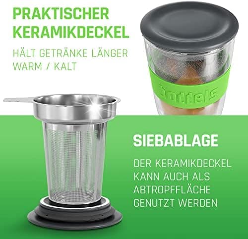 Teebecher mit Sieb 380ml Doppelwandig Taupe