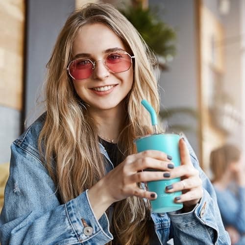 Ideaux Isolierbecher 14oz (420ml) | Doppelwandig | Eign. für Kaffee & Tee - Grün | Auslaufsicher | Reisebef. | Heiß & Ka