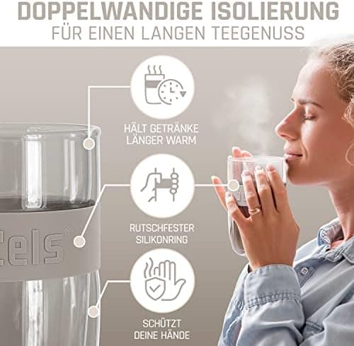 Teebecher mit Sieb 380ml Doppelwandig Taupe