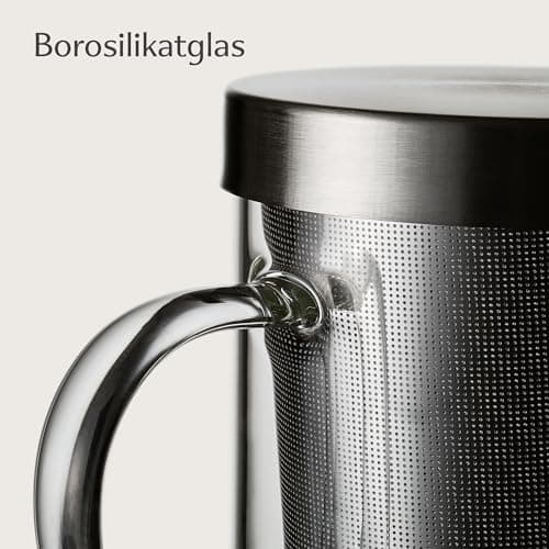 Cosumy Teetasse mit Deckel und Sieb - Ideal für Teebegeisterte - Feinmaschiger Filter & Großes Volumen 400ml - Borosilik