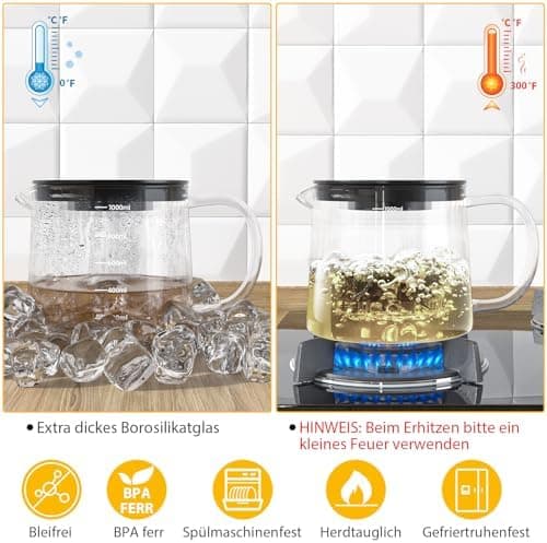 Kaffeekanne Glas-Teekanne 1500 ml mit Kerzenwärmer und Teesieb Geschenkbox