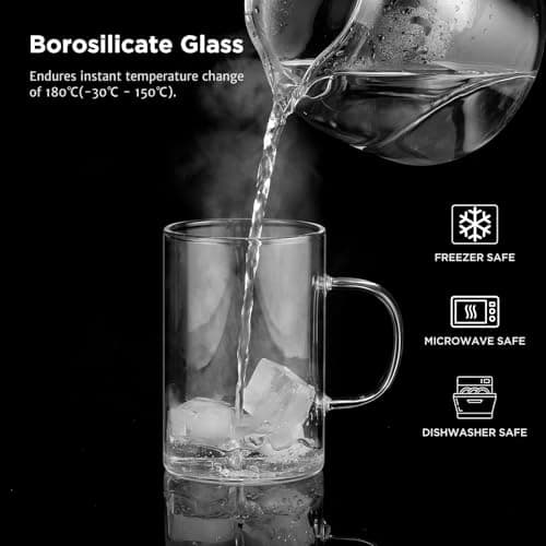 Ecoe 470 ml Kaffeetassen aus Borosilikatglas 4er-Set, perfekte Trinktasse für Kaffee und Tee, große Tassen mit Henkeln u