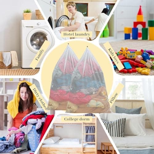 3 Stück Wäschenetz für Waschmaschine - Wäschebeutel 40cm - 60cm, 3 Verschiedene Größen, Kordelstopper, Wiederverwendbar