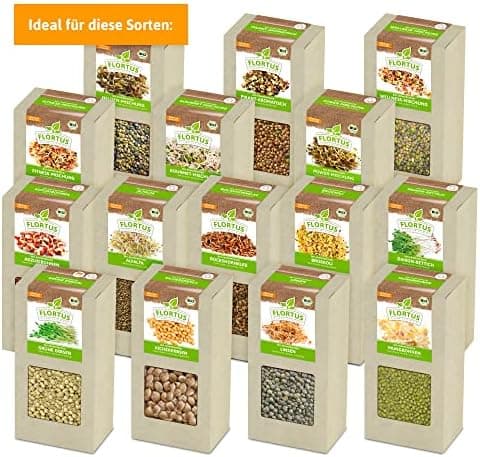 Sprossenglas Set FLORTUS 720ml frische Keimsprossen Anzucht - Sprossen Anzuchtset mit Siebdeckel & Ständer für leckere M