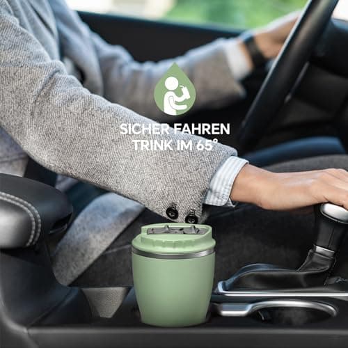 Ideaux Isolierbecher 14oz (420ml) | Doppelwandig | Eign. für Kaffee & Tee - Grün | Auslaufsicher | Reisebef. | Heiß & Ka