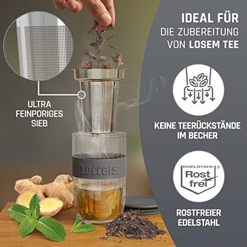 Teebecher mit Sieb 380ml Doppelwandig Taupe