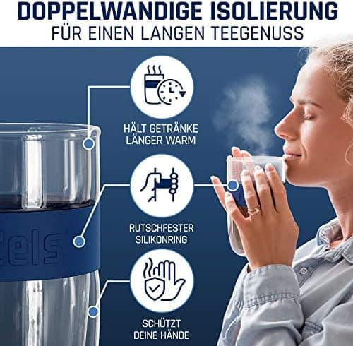 Teebecher mit Sieb 380ml Doppelwandig Taupe