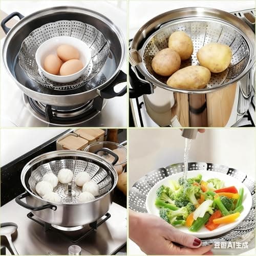 Edelstahl Dampfgarer Einstellbar Dünsteinsatz für Edelstahl Topf 23CM, Edelstahl Dampfgarer für Gemüse, Fisch und Meeres