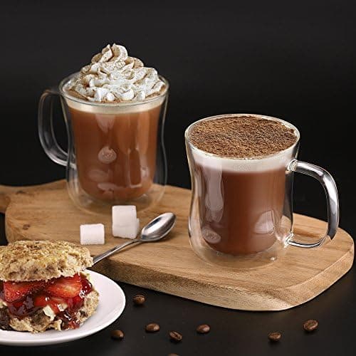 Ecooe Doppelwandige Kaffeetassen Glas 2er Set für Cappuccino und Tee Borosilikatglas