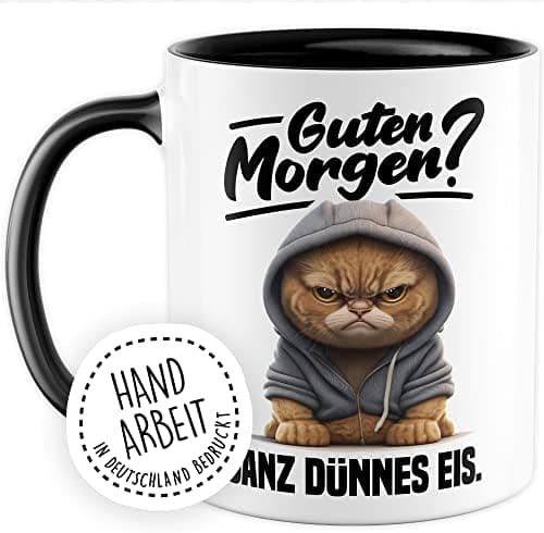 Lustige Katzen-Tasse Morgenmuffel Humor Geschenk für Verschlafene Kaffeebecher (Weiß & Schwarz)  
Geschmackvolle Witze K