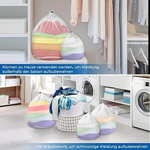 Ecoe groß Wäschesack für Waschmaschine, ideal für Schulanfang und Wohnung, XXL Netz mit Kordelstopper, 60x90cm