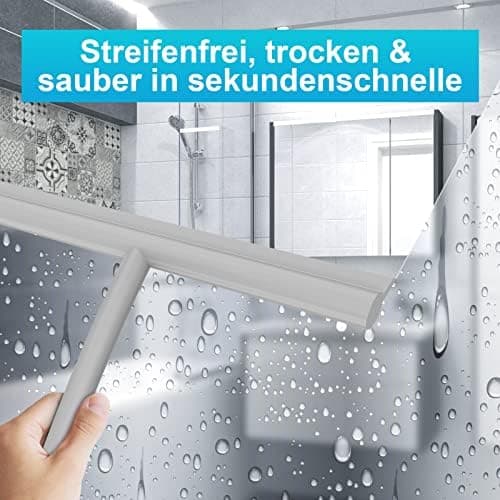 ACMETOP Schwarz Duschabzieher, Silikon Abzieher ohne Bohren, für Duschspiegel und Badezimmer, 23,5 cm, Glas-Reinigung, S