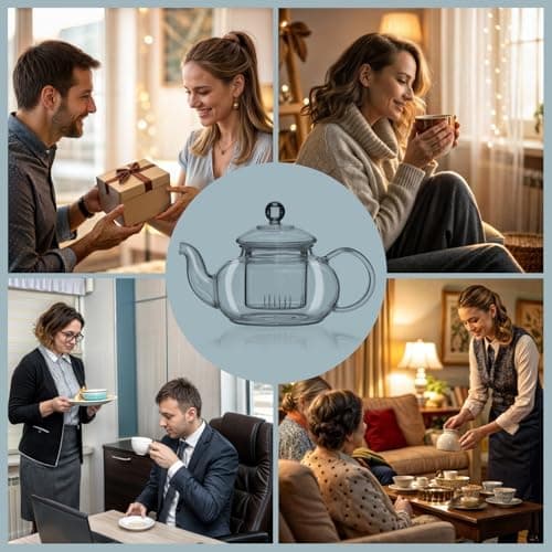 Dimono Mundgeblasene Teekanne mit Teefilter 600 ml perfekt für Teeblumen