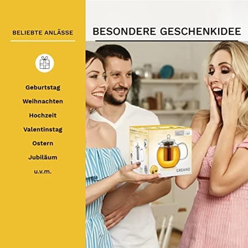 Teekanne Glas Creano 1,2l - 2 Teeblumen - Tropffrei - Gastro-Geschenk