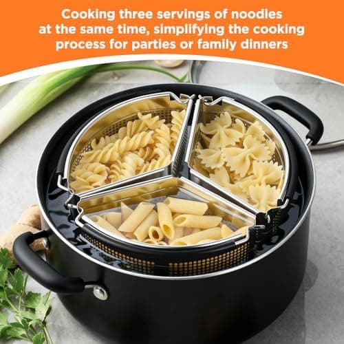Ecooe Nudelsieb Edelstahl 19cm Kochen von Nudeln, Gemüse und Eiern mit Silikonhandschuhen und Grifftopf
