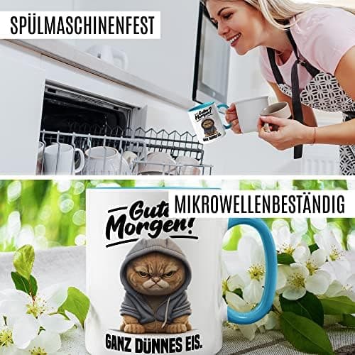 Lustige Katzen-Tasse Morgenmuffel Humor Geschenk für Verschlafene Kaffeebecher (Weiß & Schwarz)  
Geschmackvolle Witze K