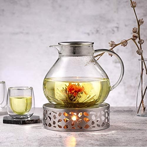 Ecooe 1000mL Teekanne mit Stövchenglas und Edelstahl-warme-teee-Teebereiter