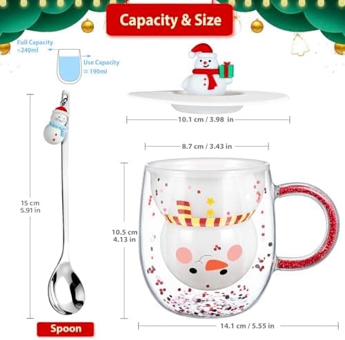 Ecooe Weihnachtstasse Doppelwandige Kaffeegläser 240ml Geschenke für Frauen & Männer