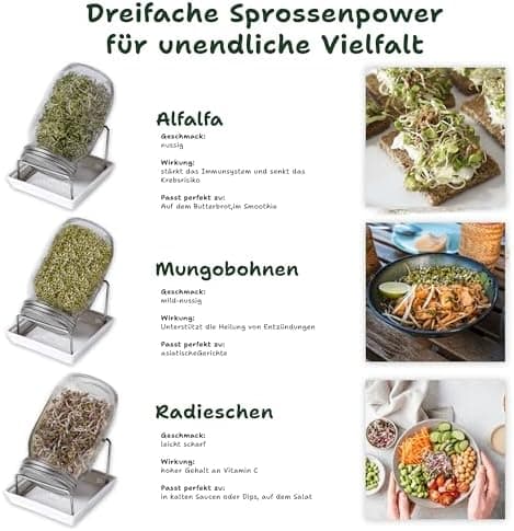 Bio Sprossengläser 950ml | Safe Coating & Keramikschale - Keimfreies Sprossen Ziehen für Anfänger und Fortgeschrittene |