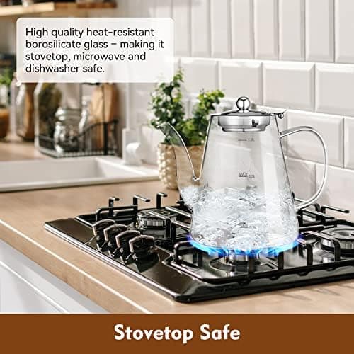 Zpose 1200ml Hitzebeständige Teekanne mit Edelstahl Filter und Sieb für cada Tee