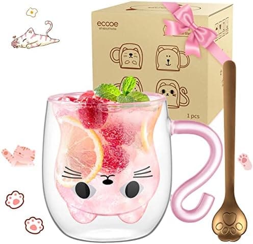 Ecooe Katzen Tasse Süße Doppelwandige Gläser Geburtstag Geschenke für Frauen