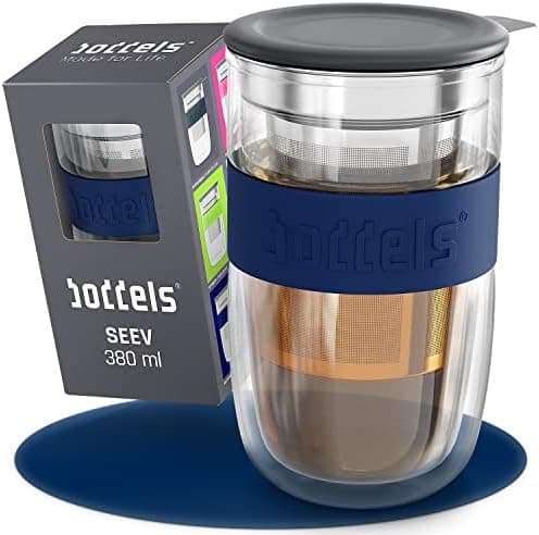 Teebecher mit Sieb 380ml Doppelwandig Taupe