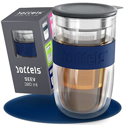 Teebecher mit Sieb 380ml Doppelwandig Taupe