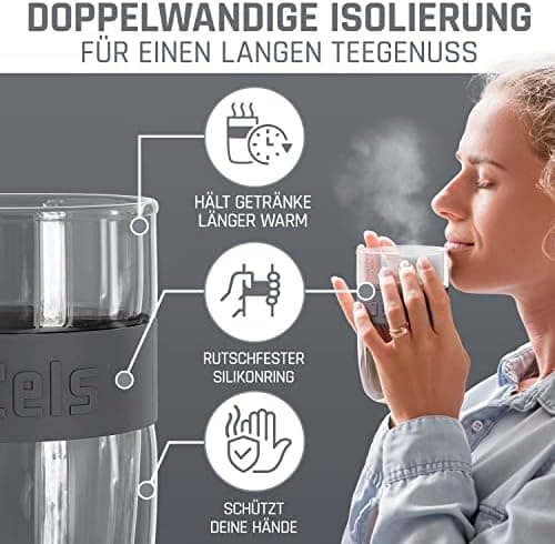 Teebecher mit Sieb 380ml Doppelwandig Taupe