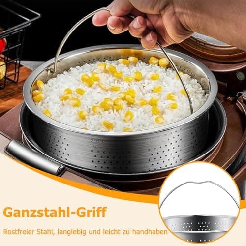 Dampfgarer Einsatz Edelstahl 304, 20 cm Dünsteinsatz für Töpfe und Siebtopf, schnelles Dünsten von Gemüse, Früchten und