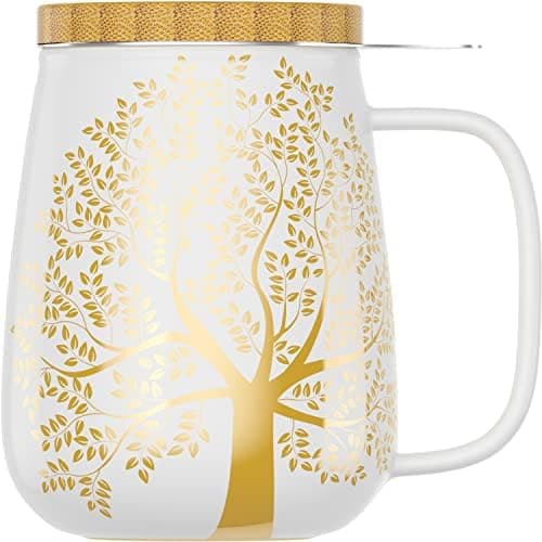 Amapodo XXL Teetasse - Plastikfreie 600ml Porzellantasse mit Deckel und Sieb - Weiß - Perfekt für Tee-Liebhaber - Großes