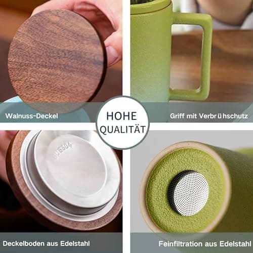 JanYoo Keramik Teetasse mit Deckel und Sieb für Teeliebhaber, 300ml Blooming Tea Geschenke