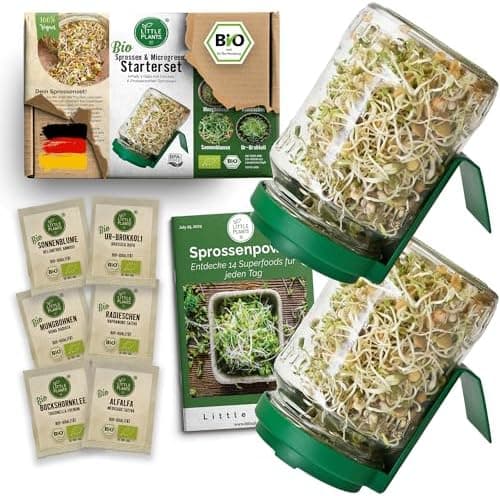 Sprossenglas Set (2er Set) + Bio Sprossen Samen (6 x Teil) inkl. Keimglas (Anthrazit) EU Organic