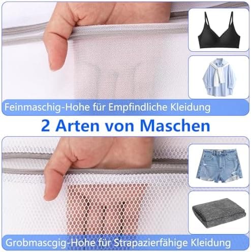 4 Stück Groß 50x60cm Wäschenetz für Waschmaschine, 2 Arten Maschen, Feinwäsche- und Unterwäschebeutel mit Reißverschluss