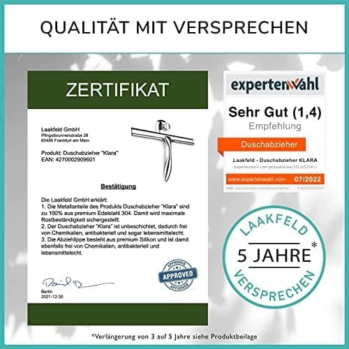 Edelstahl Duschabzieher extra breit 30,5 cm mit Silikonrand für Dusche - Edelstahl Duschabzieher inkl. Saugnapf Griff oh