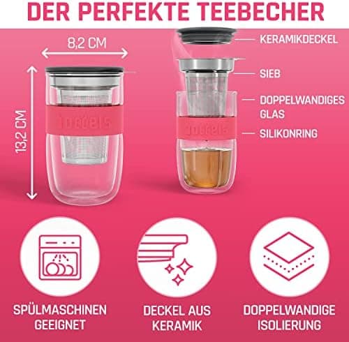 Teebecher mit Sieb 380ml Doppelwandig Taupe