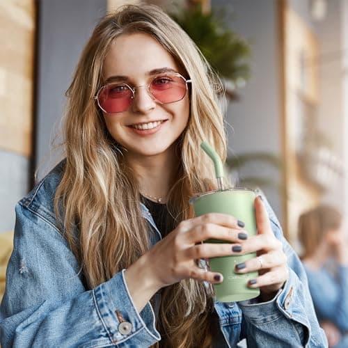 Ideaux Isolierbecher 14oz (420ml) | Doppelwandig | Eign. für Kaffee & Tee - Grün | Auslaufsicher | Reisebef. | Heiß & Ka