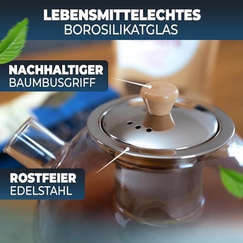Teekanne mit Siebeinsatz - 1,5 Liter, verstärkte Glasstärke, ideal für Familie und Freunde, für jeden Tag nutzbar, mit S